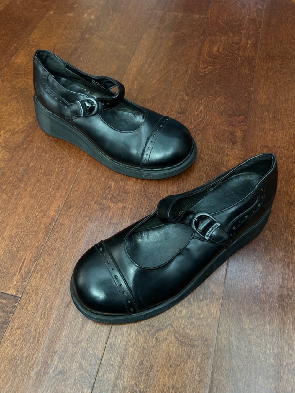 Vintage 90s Dr. Martens Black Leather Mary Janes, Made in England, Size 9/UK7